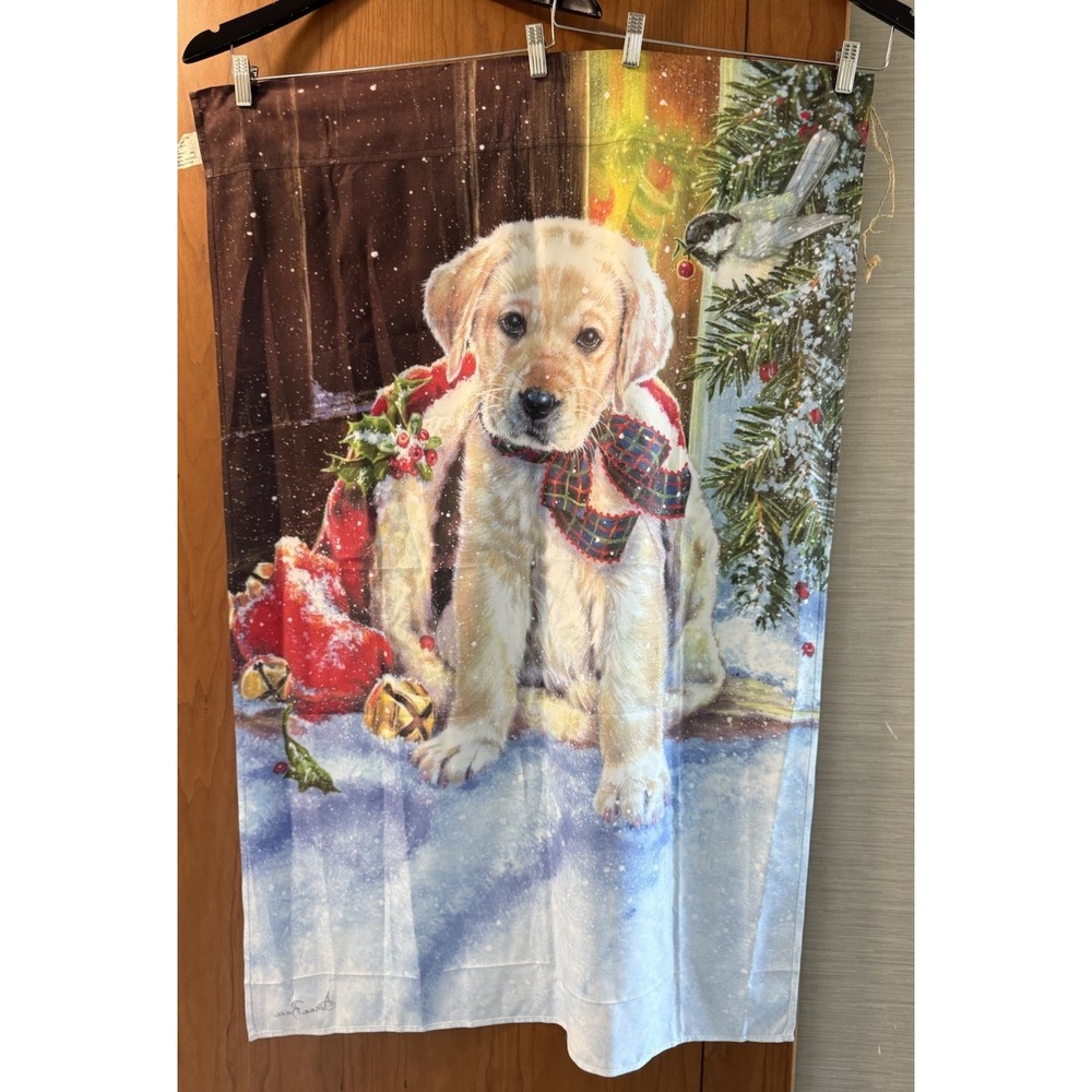 Winter golden retriever dog puppy Christmas Garden Flag Curtain Design Signed